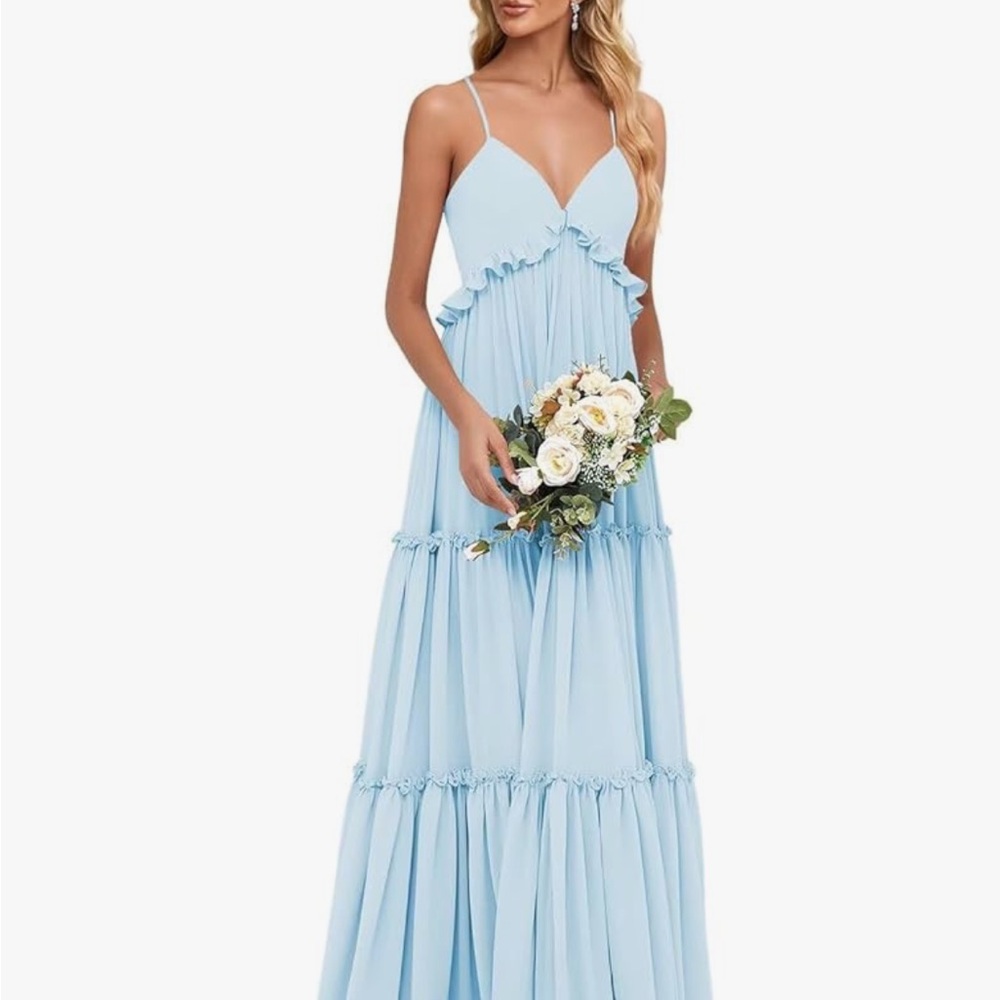 Amazon Light Blue Ruffled Maxi Dress